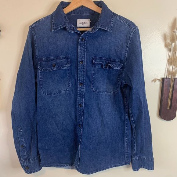 Medium/Dark Wash Men’s Button Down Denim Shirt Goodfellow Size Small - Picture 1 of 4